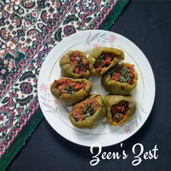 Oven cooked Bharwan Shimla Mirch with Lamb Mince A picture of Oven cooked Bharwan Shimla Mirch with Lamb Mince.