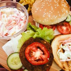 A picture of Shami Burger with Coleslaw,French Fries & Quice Lemonade.
