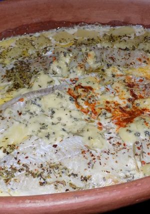 Una foto de Merluza a la crema de  roquefort