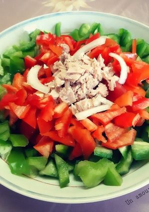 Une photo de Salade tomate poivron oignon thon 🍴