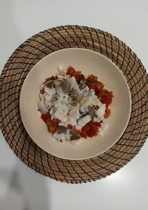 Una foto de Bacalao con pisto