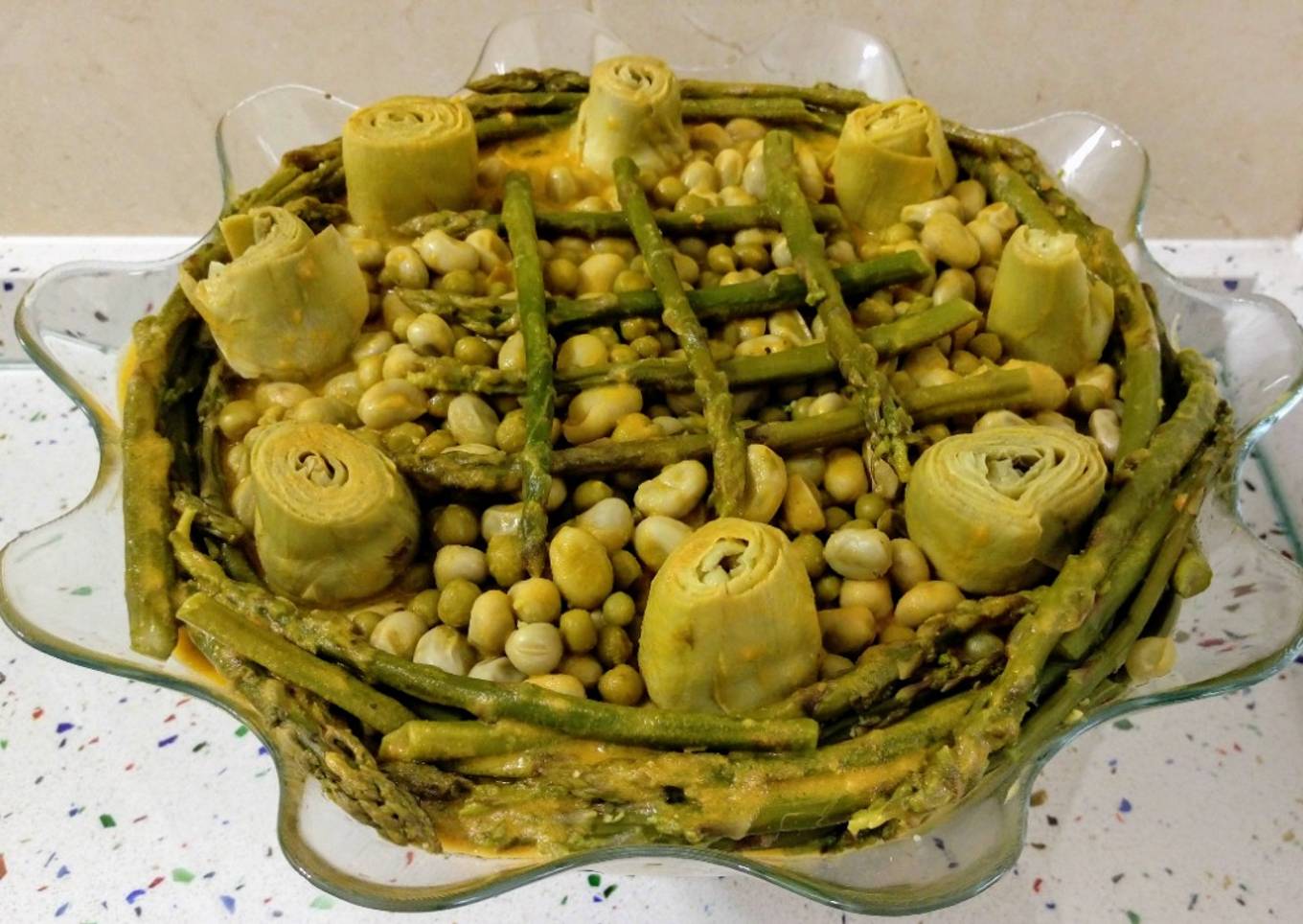 Verduras estofadas en crema de calabaza