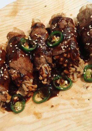 Foto resep Beef enoki roll black pepper
