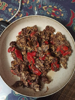 Una foto de Revuelto de morcilla y pimientos