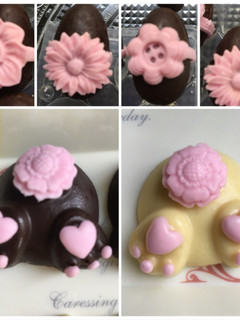 Una foto de Huevos de Pascua y figuritas de chocolate con fondant