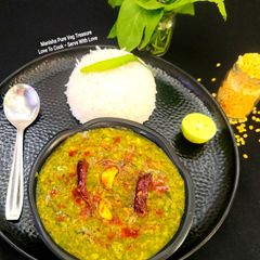 A picture of Double Tadka Lasooni Palak Yellow Moongdal - Dhaba-Style.