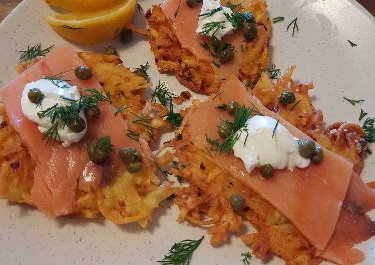 Recipe of Homemade Potato pancakes with smoked salmon