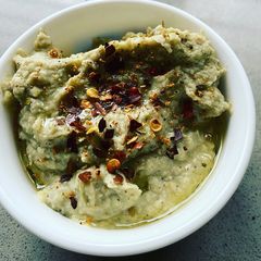 A picture of Whole moong beans & chickpea hummus.