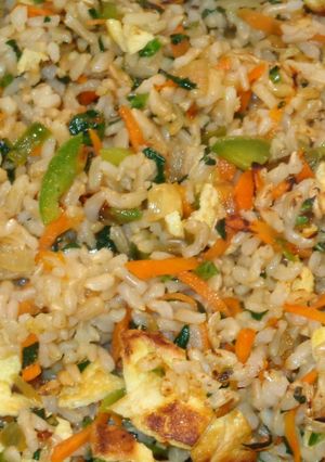 A picture of Brown Fried Rice with Vegetables.