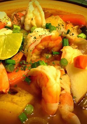 A picture of Spicy Bacon & Shrimp Soup .