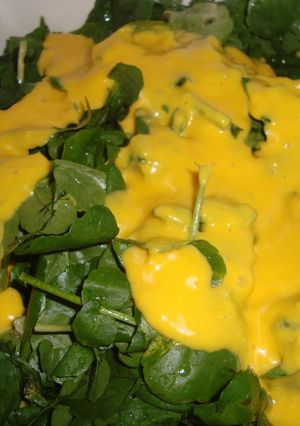 Una foto de Ensalada de berro y mango con vinagreta de mango
