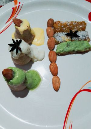 A picture of Peanut Kalash with tricolor rabdi.