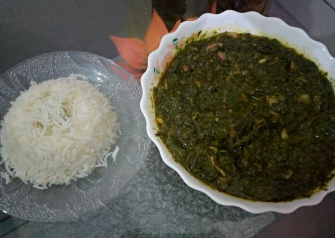 Degi style Palak gosht with white rice