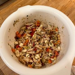 A picture of Sun dried tomato dense bean salad.