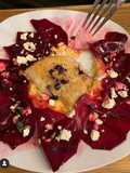 Victoria-Barsch mit Sellerie-Kartoffel-Püree und Rote Beete Carpaccio mit Feta