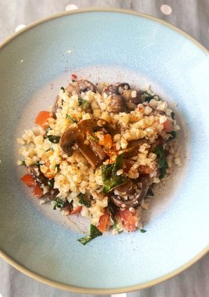 A picture of Cauliflower Rice With Mushrooms & Basil 🌿 🌱.