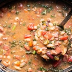 A picture of Slow cooker 15 bean & ham soup with or without pasta.