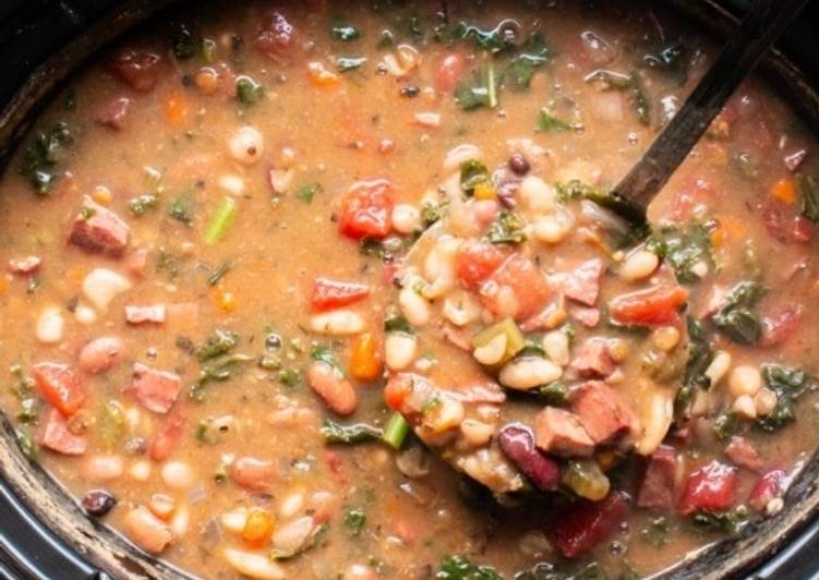slow cooker 15 bean ham soup with or without pasta recipe main photo