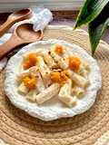 Rigatoni con salsa gorgonzola y calabaza asada