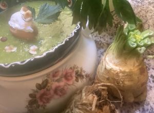 Une photo de 🪹Crème🐄céleri🌿 chavroux🐐 noisettes🌰 🪶🕊️