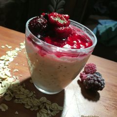 A picture of Overnight oats with mix berries.