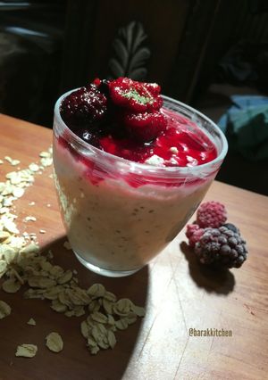 A picture of Overnight oats with mix berries.