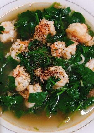 Hình của món Canh rau má nấu tôm.
