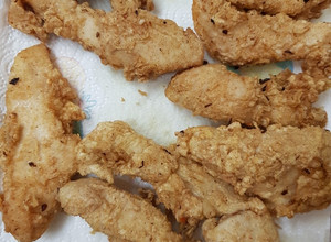 A picture of Deep fried Chicken Goujon Strips. 😀.