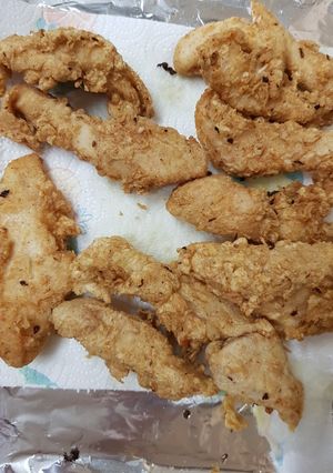 A picture of Deep fried Chicken Goujon Strips. 😀.
