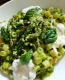 Tubetti con asparagi,  piselli e crema di parmigiano