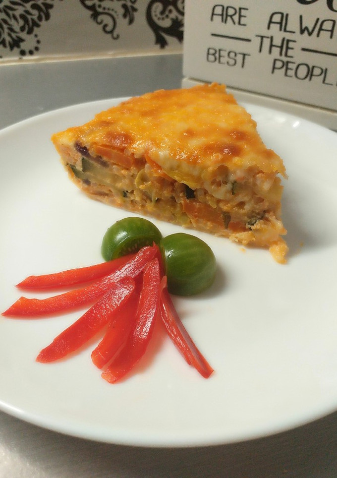 Una foto de Quiche de arroz con verduras y Jamón de Pavo (sin masa)