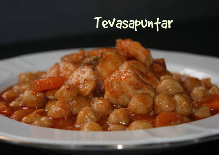 Garbanzos con pulpo y gambas