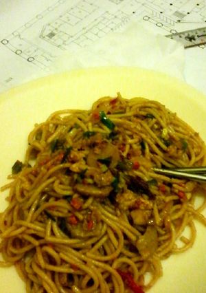 Foto resep spagetti goreng campur