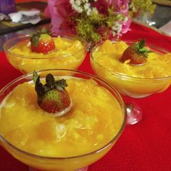 Orange custard rice kheer A picture of Orange custard rice kheer.