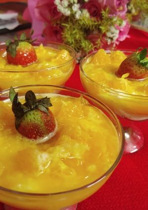 A picture of Orange custard rice kheer.
