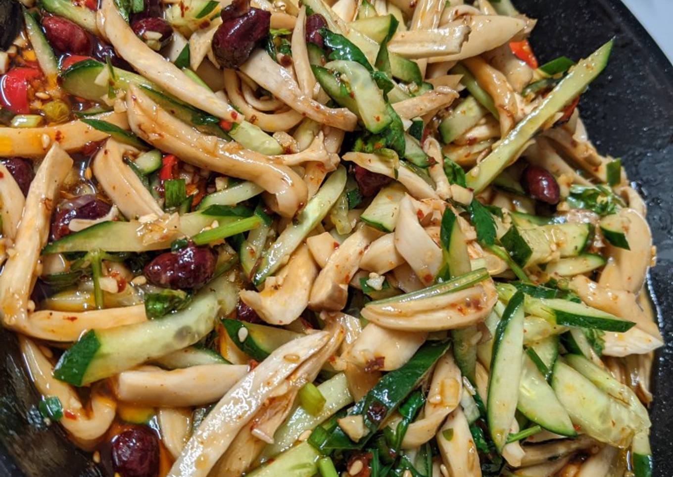 Mala Shredded King Oyster Mushroom and Cucumber Salad