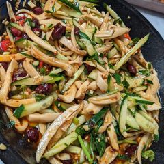 Mala Shredded King Oyster Mushroom and Cucumber Salad A picture of Mala Shredded King Oyster Mushroom and Cucumber Salad.