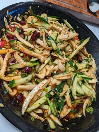 Simple Way Make Recipe Mala Shredded King Oyster Mushroom and Cucumber Salad that is So Delicious, So Delicious}