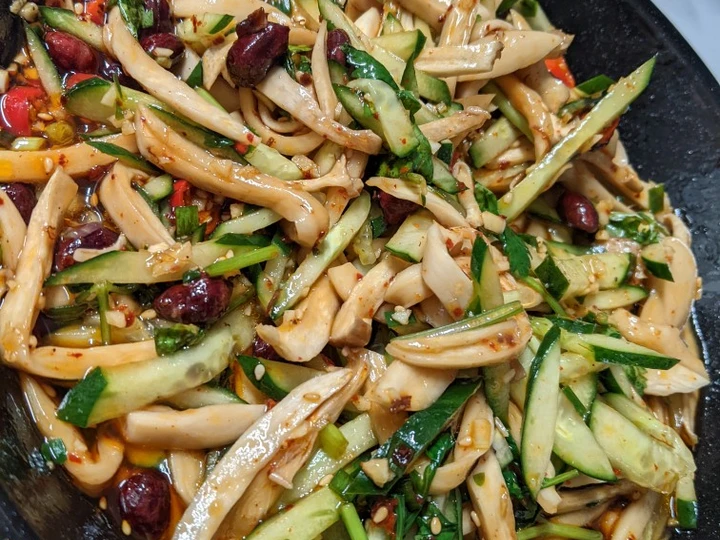 Simple Way Make Recipe Mala Shredded King Oyster Mushroom and Cucumber Salad that is So Delicious, So Delicious}