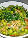 Tumis daun ubi jalar campur cempoka Dan teri