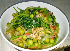 Foto resep Tumis daun ubi jalar campur cempoka Dan teri