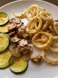 Sautéed Shrimp and Squid with Zucchini and Mushrooms