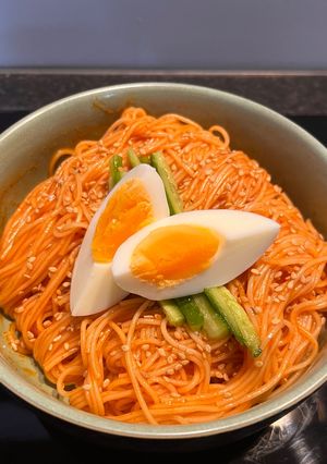 A picture of Bibim-Guksu (Korean Mixed Noodles).