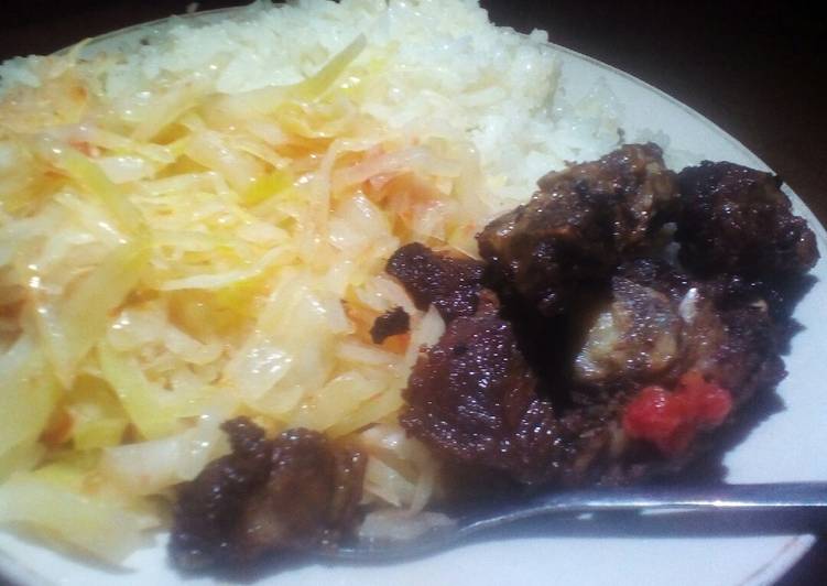 How to Serve Tasteful Fried beef,rice and cabbage