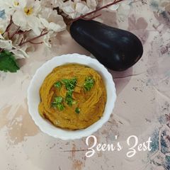 A picture of Andhra Vankaya or Eggplant Chutney.