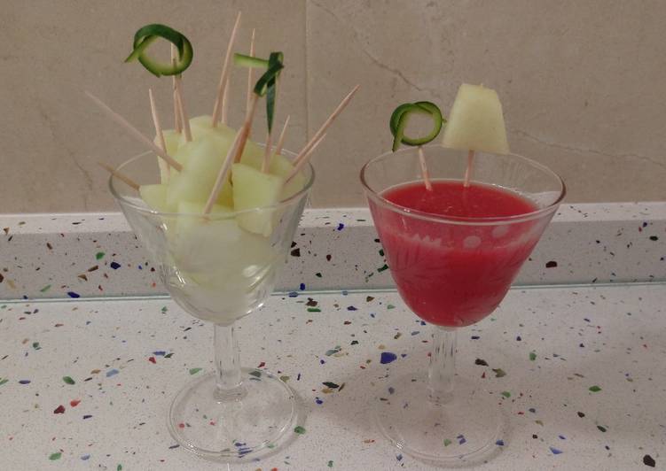 Sorbete de sandía con pinchitos de melón