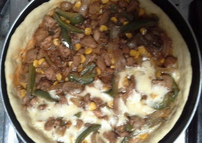 Cara Gampang Menyiapkan Pizza teflon ayam lada hitam 🍕🐓 yang Lezat Sekali