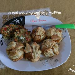 A picture of Bread pudding and egg muffin.