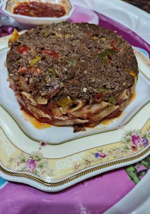صورة لوصفة طاجن معكرونه باللحمه