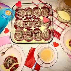 A picture of Pillowy Red Velvet Cinnamon Rolls.